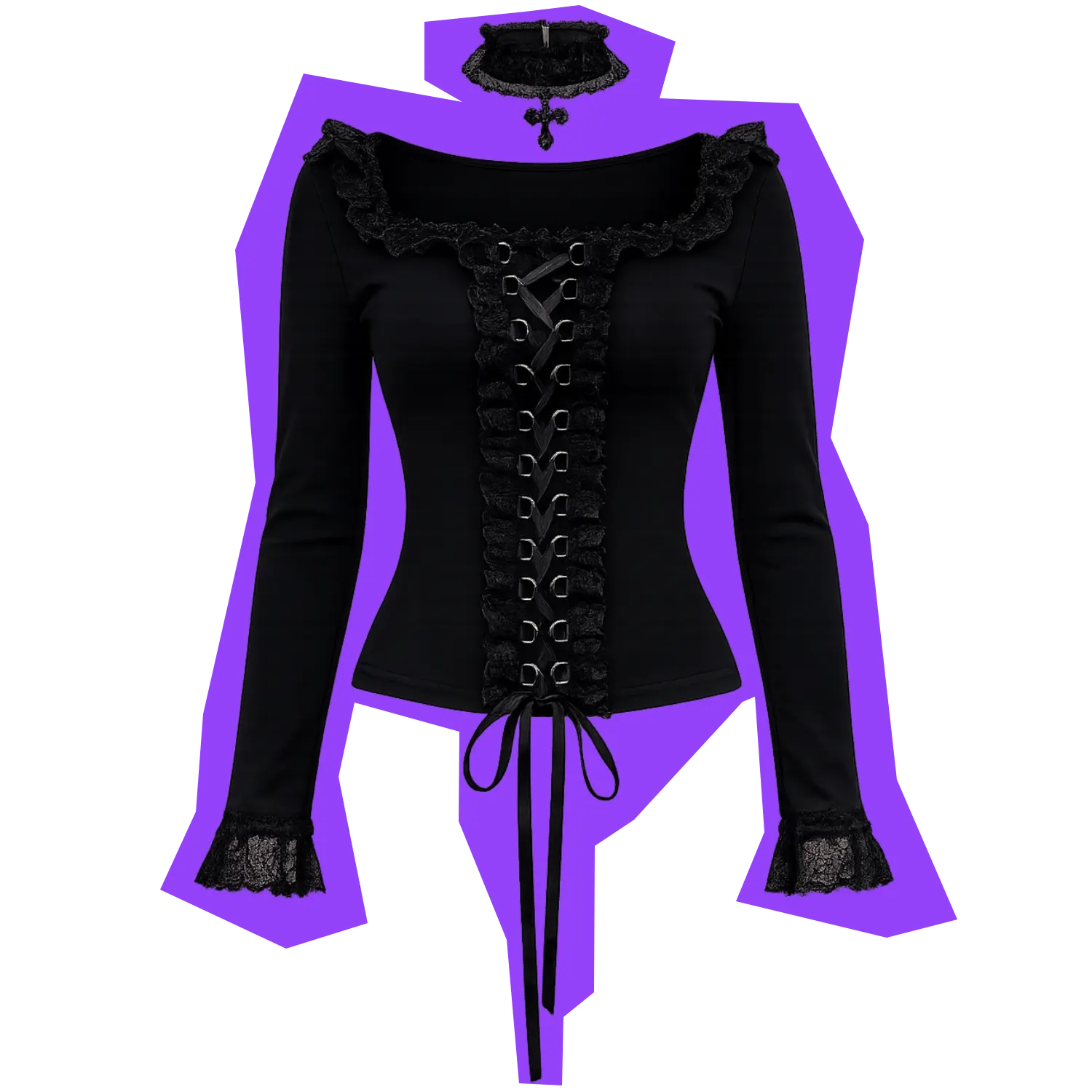 MIDNIGHT LACE LONG SLEEVE BLACK