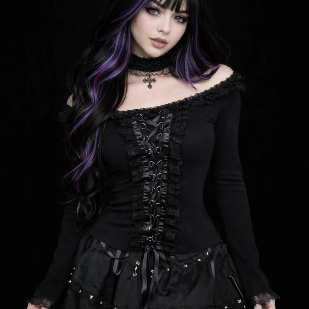 MIDNIGHT LACE LONG SLEEVE BLACK