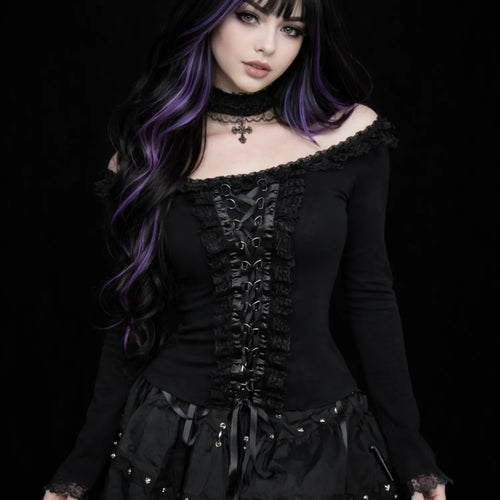 MIDNIGHT LACE LONG SLEEVE BLACK